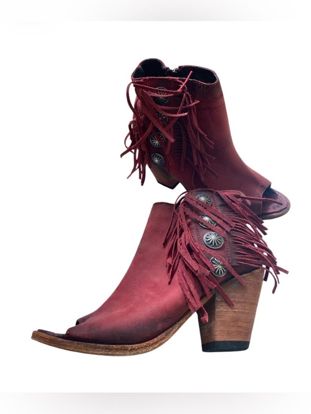 Liberty Black Vegas Rojo Booties Leather Peep toe Tassel Ankle Red size 8 - Picture 2 of 11